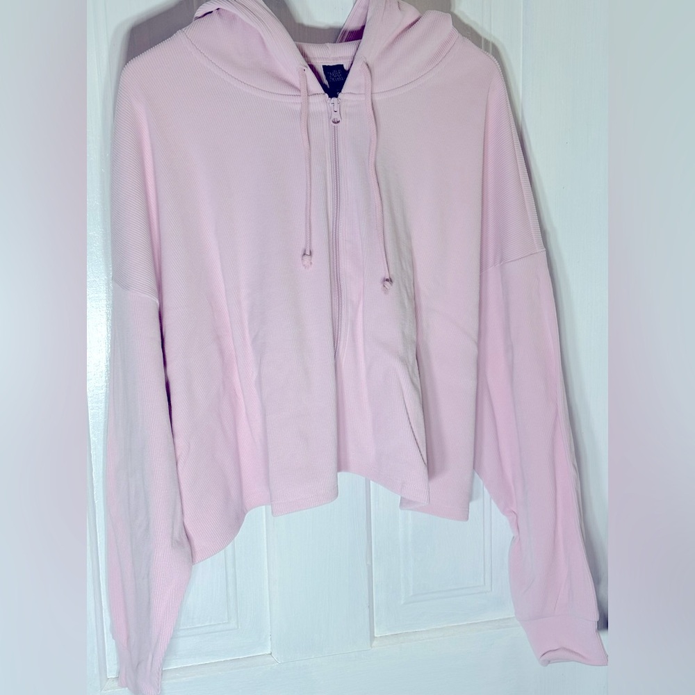 Wild Fable link pink ribbed zip up crop hoodie size 2x